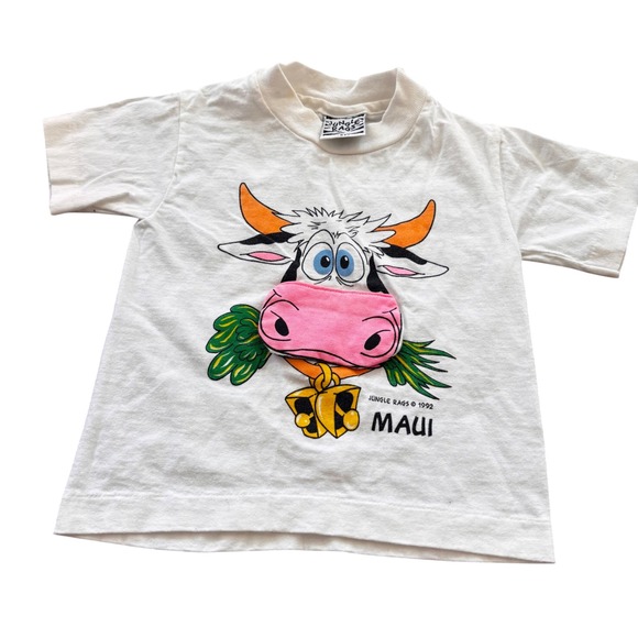 Jungle Rags Other - Vintage 1992 Single Stitch Jungle Rags Maui Cow Graphic Tee Shirt Kids Size 2T